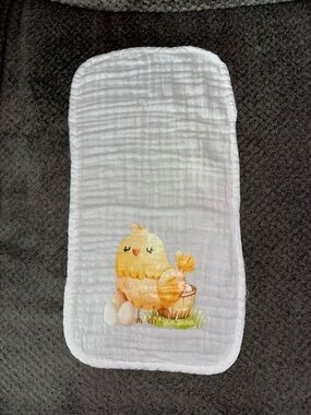 White Muslin Burp Cloth with Yellow Chick Print